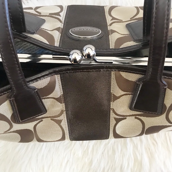 Coach Signature Stripe Kisslock Carryall Satchel - Picture 4 of 9